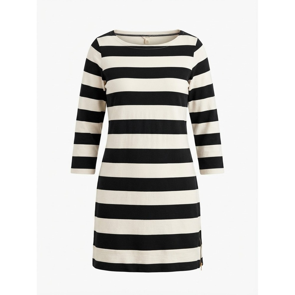 J.Crew Striped Boatneck Dress Womens XL Navy Blue Ivory Side Zip Cotton Good